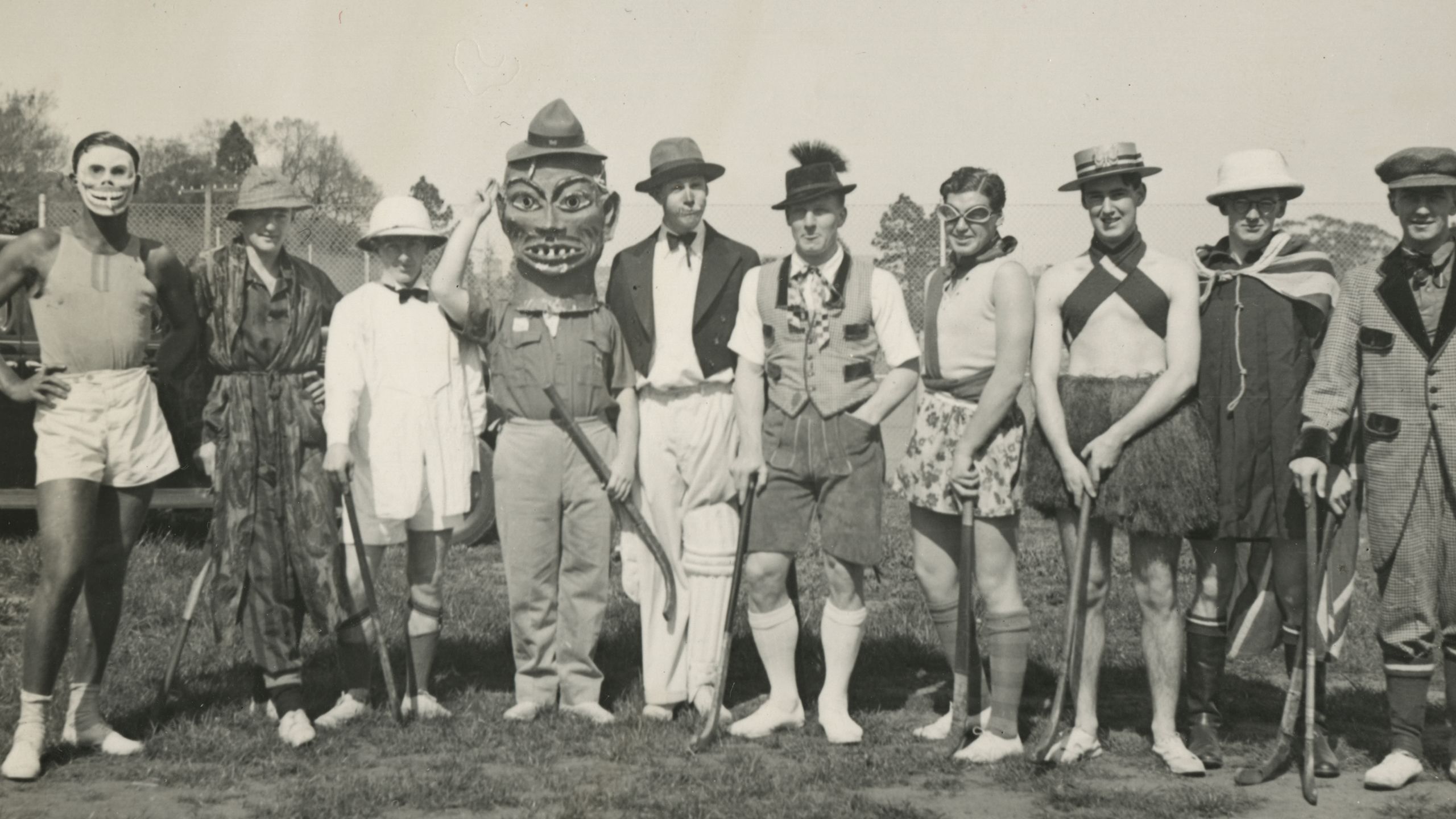 And less formal - or experienced - the men students of Trinity College prepare to face the Hall's often more-talent hockey players, in 1938.