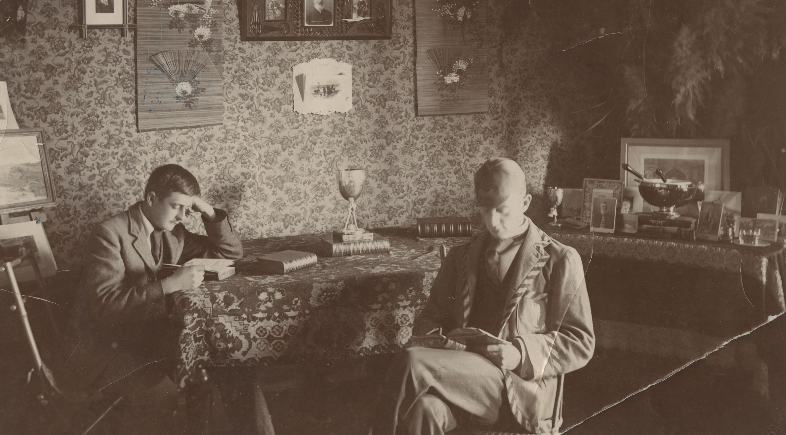 Walter Sproule with Charles Belcher in their study, 1897
