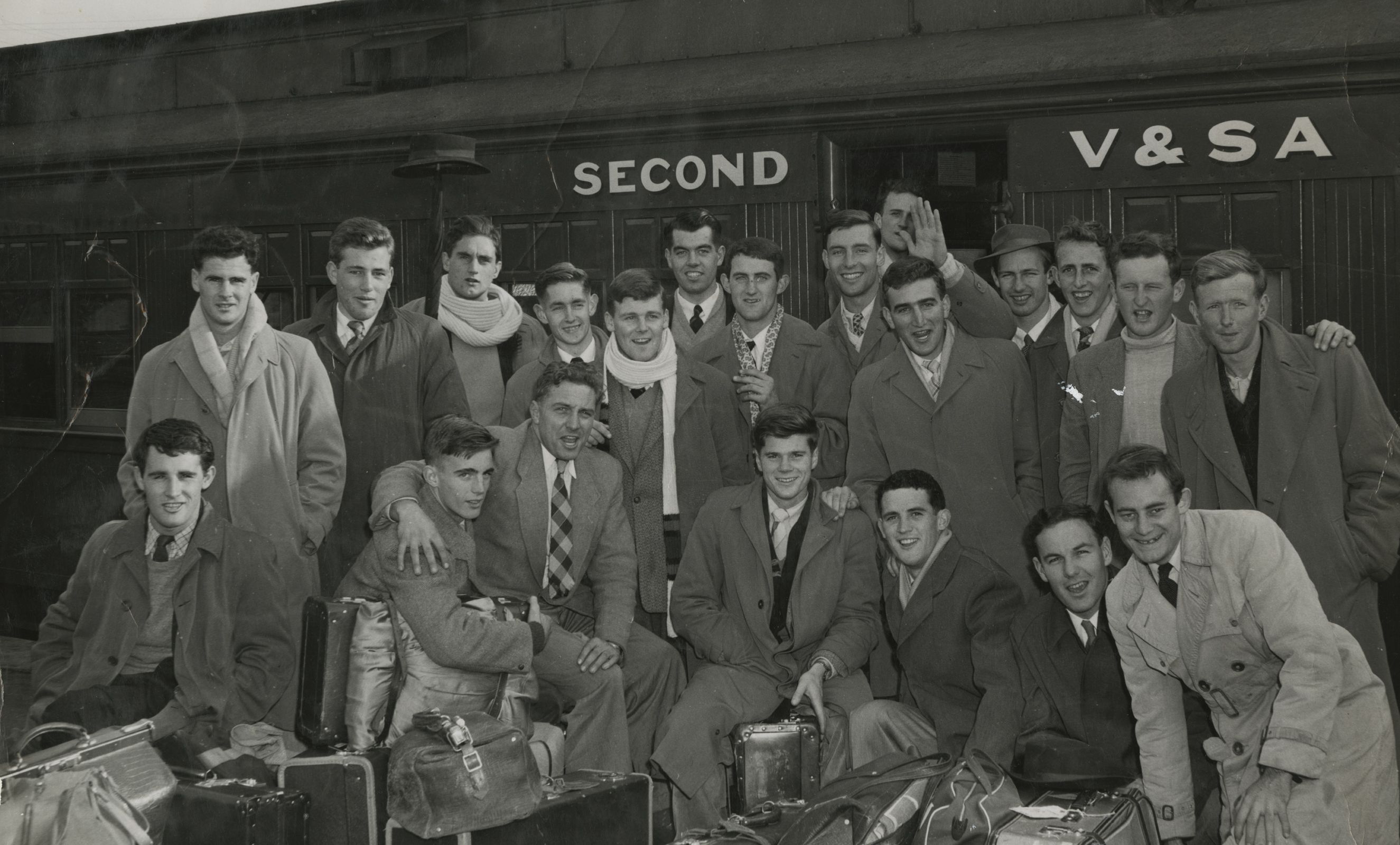 University football heading to Adelaide, 1950s