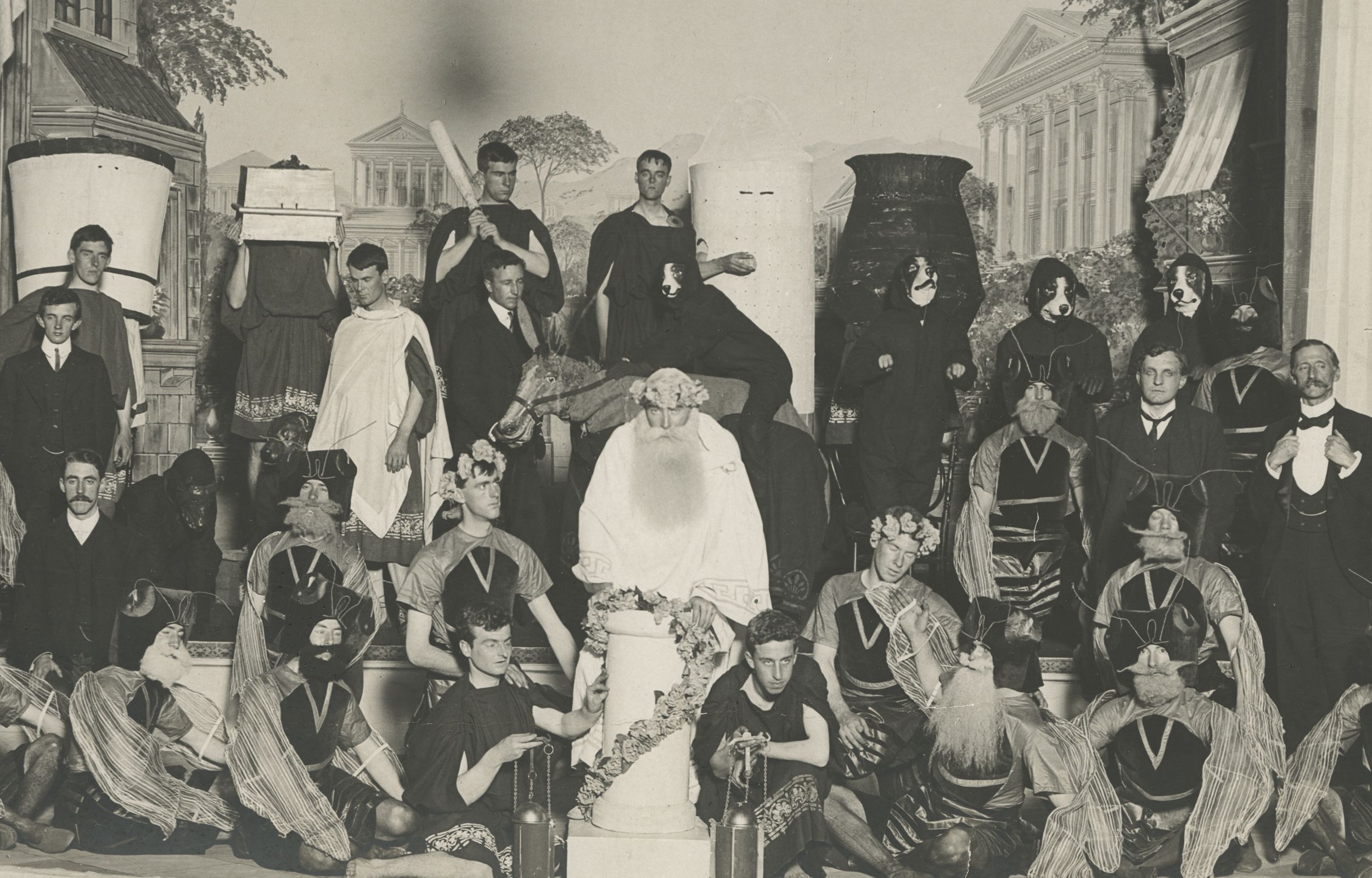 On stage at Government House for the charity performance of The Wasps in 1906, Warden Dr Alexander Leeper at far right.