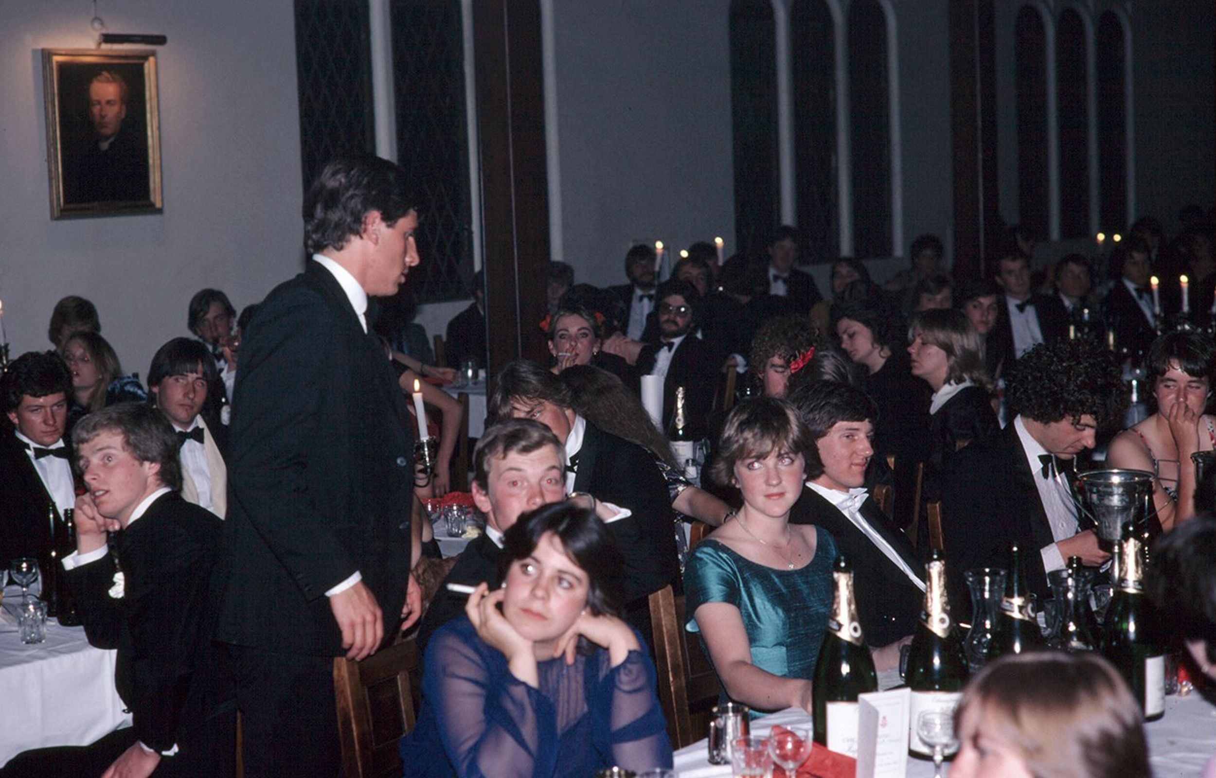 Students seated in the Dining Hall at a black-tie event, 1980s.