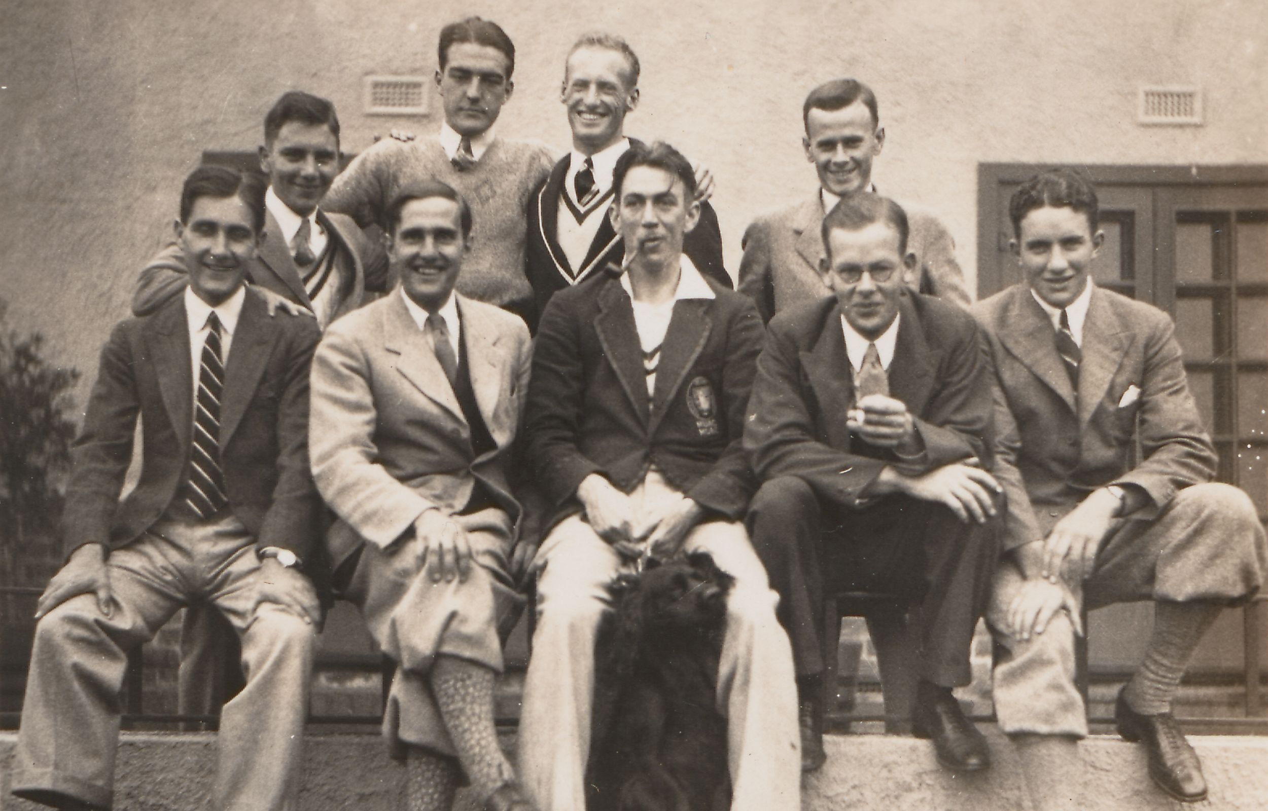 Group of College students wearing blazers, ties and some in plus-fours, in the late 1920s.