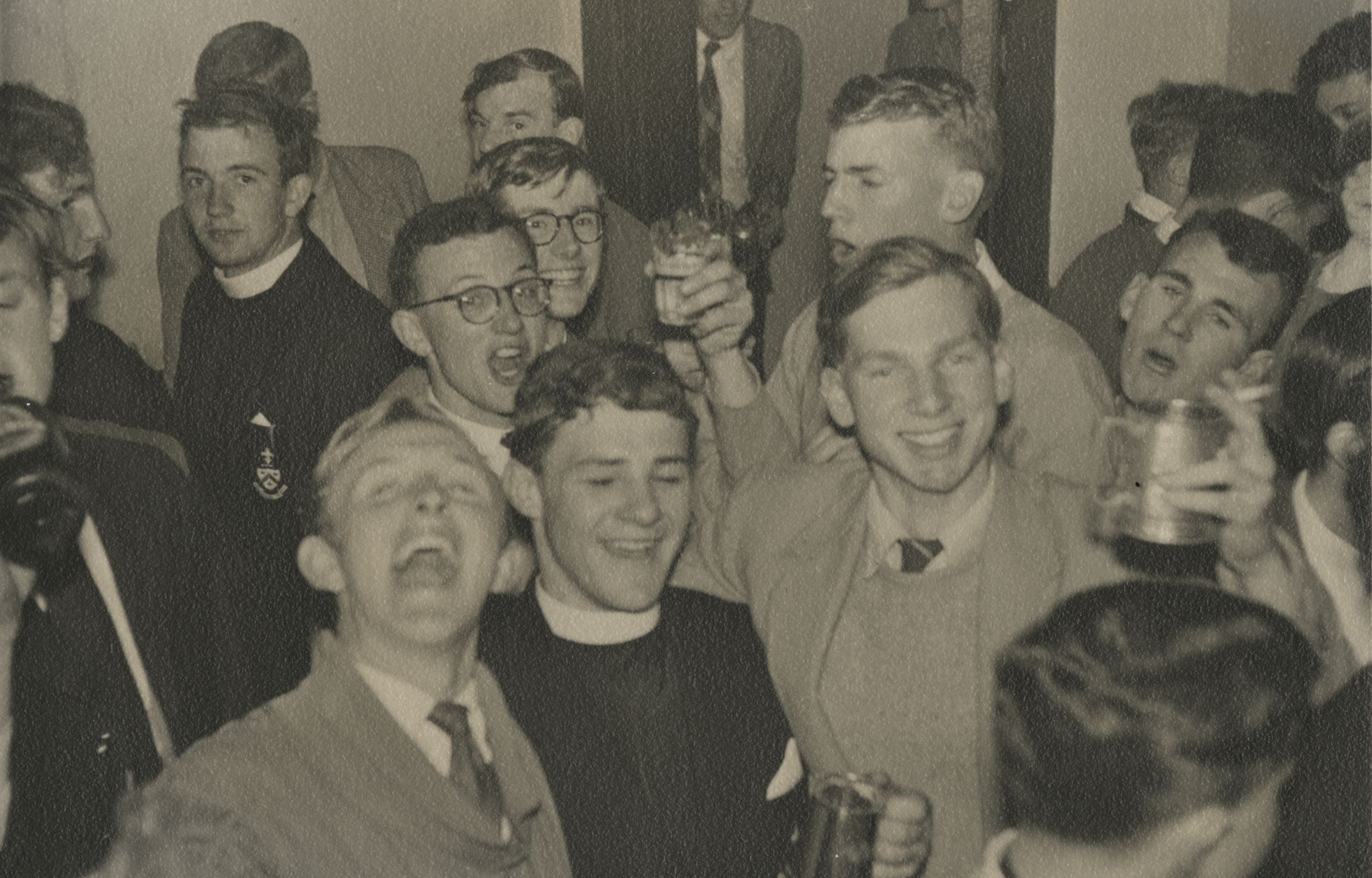 Students party in Behan Building, Trinity College, 1957