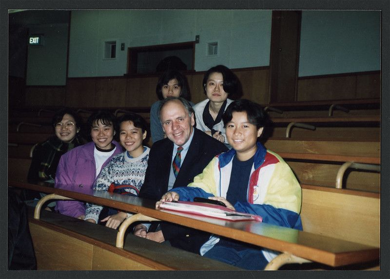 Denis White with some of the first Foundation Studies students (1992)