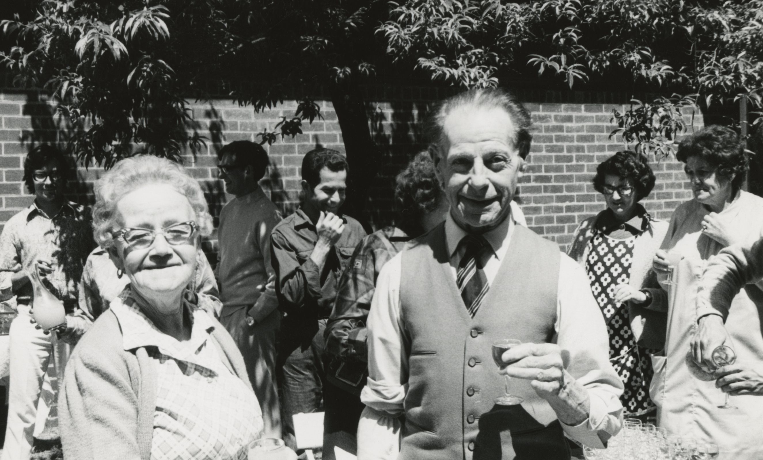 Domestic staff and guests at college, 1960s